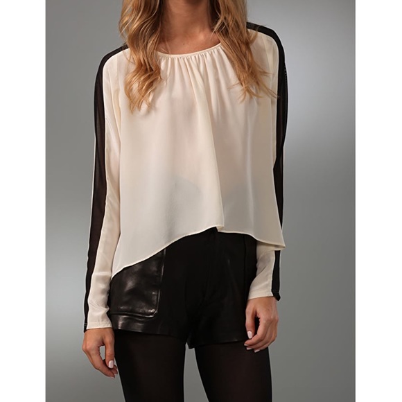 Boulee Tops - Boulee Riley Top silk blouse two toned long sleeve